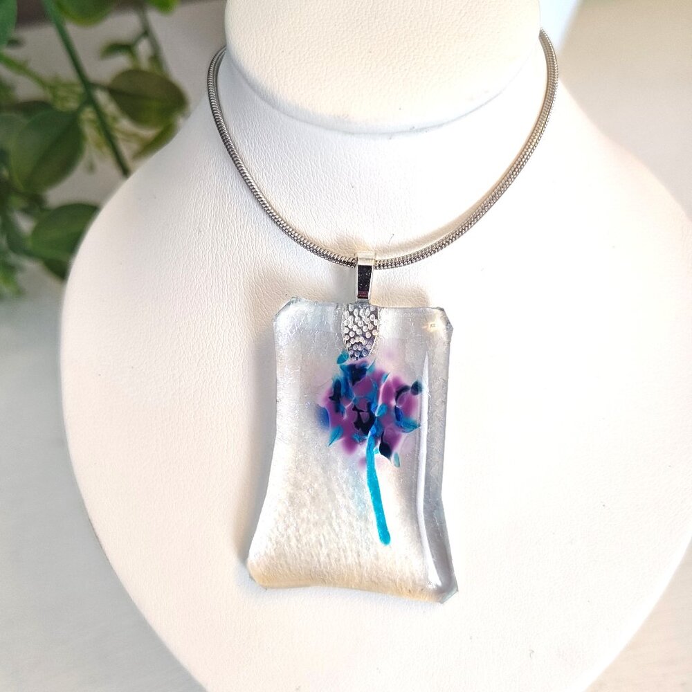 OOAK whimsical sculptured flower pendant Handmade fused glass jewelry + necklace